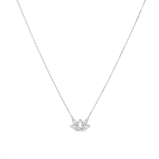 Colar em Prata 925 Flor de Lótus com Zircónias — ORYZA Jóias